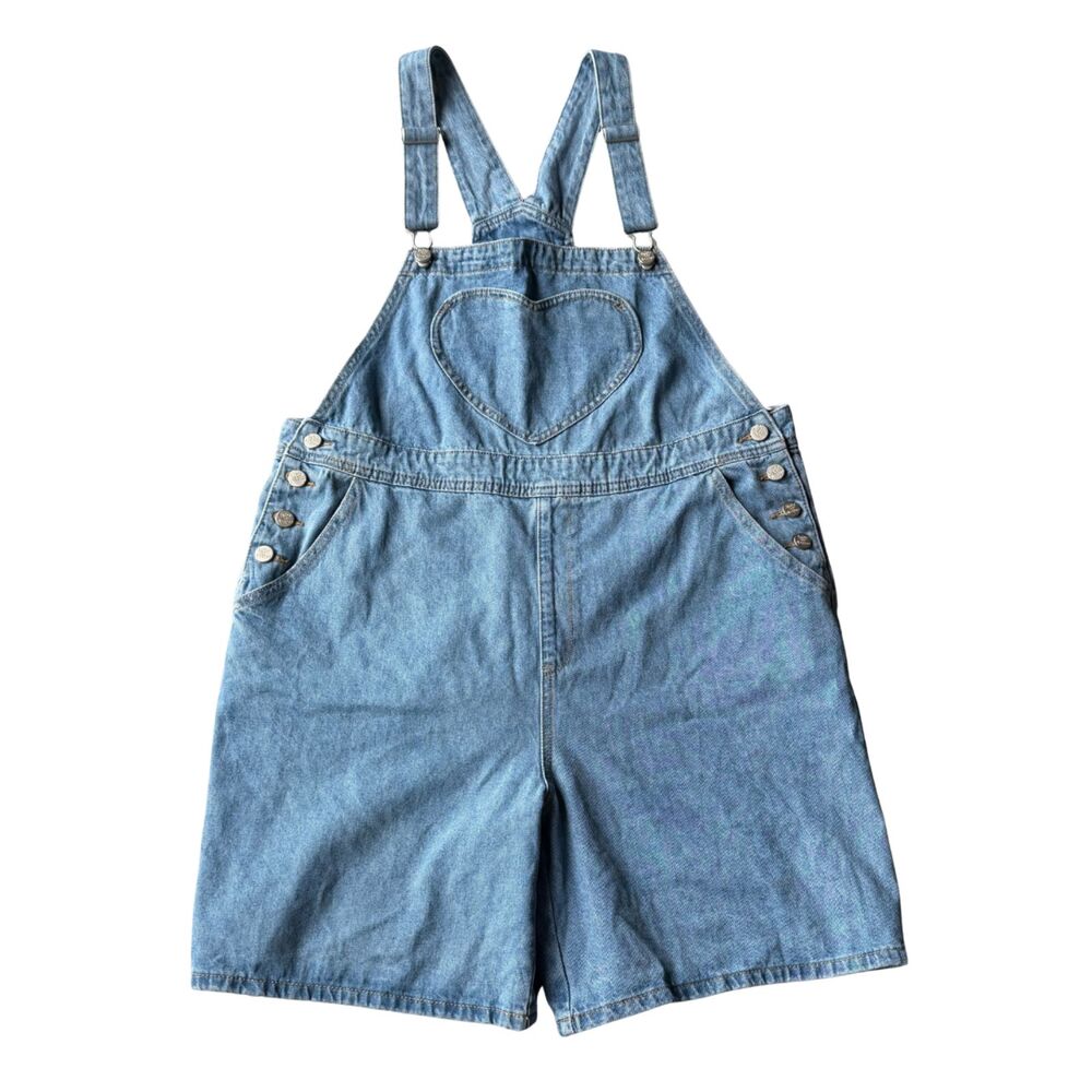 Shiny By Nature Blue More Than A Crush Heart Pocket Shortalls Denim Overalls L